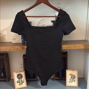 Black Square Neck Bodysuit